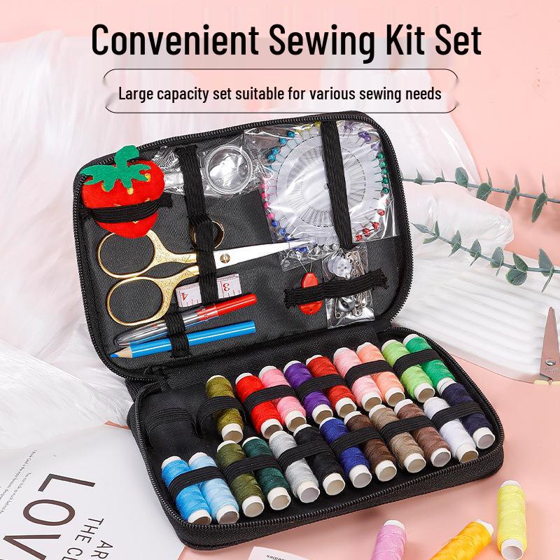 Portable Needle and Thread Kit with Holder for Home and Travel Sewing