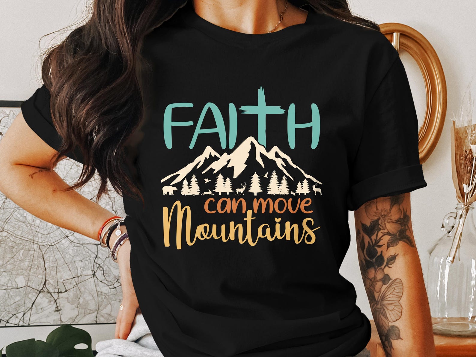 Faith Can Move Mountains T-Shirts, Christian T-Shirt, Jesus Shirts, Religious Tee, Bible Verse Shirt, Faith Shirt, God Shirt, Gift M
