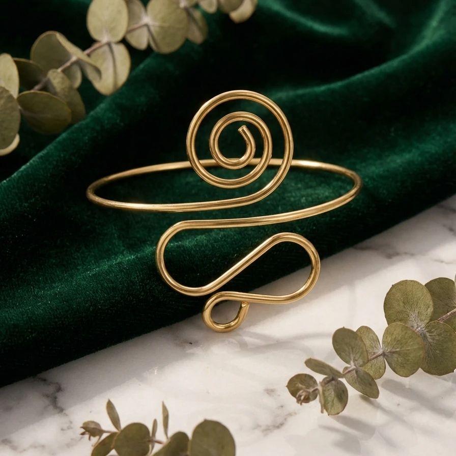 Minimalist Spiral Wire Upper Arm Cuff Bracelet Boho Adjustable Open Armlet Bangle Gold Color Summer Jewelry for Women