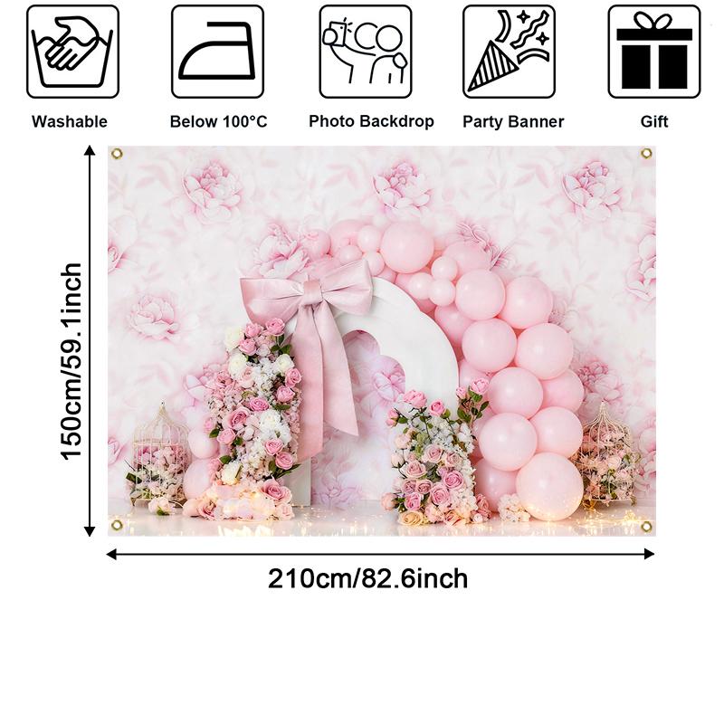 LS Pink Pearls Balloons Flower Wall Backdrops Kids Child Birthday Cake Smash Baby Photography Bow Decors Backgrounds