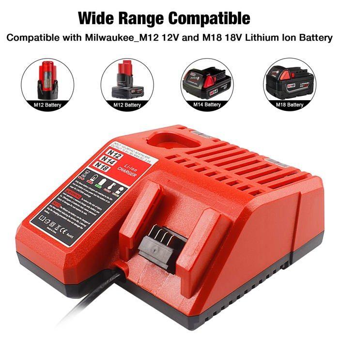 Chargeur De Piles - Waitley - Compatible Milwaukee - Gestion Intelligente - Affichage LED - 110-220V
