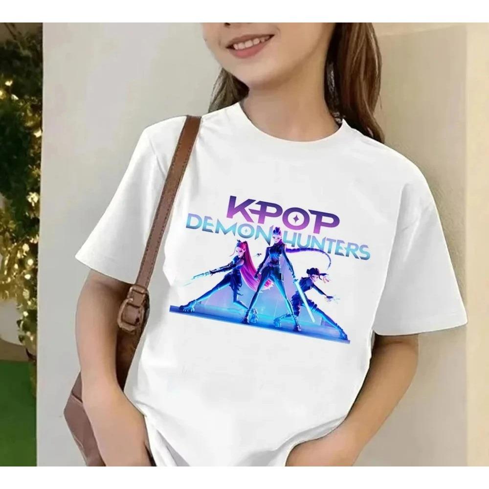 2025 Movie KPop Demon Hunters T-shirt Summer Short Sleeve T-shirt Tee for Children Casual Loose Girl Boy Graphic Printed Tops