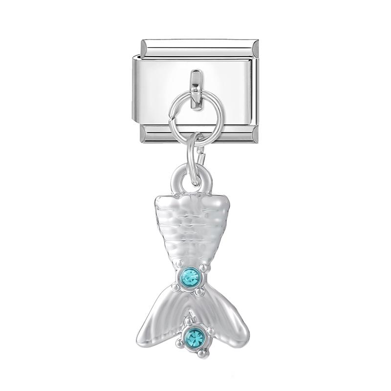 Zircon Turtle Starfish Conch Fishtail Cherry Pendant Italian Charm Links Fit 9MM Stainless Steel Bracelet Women DIY Making Gifts