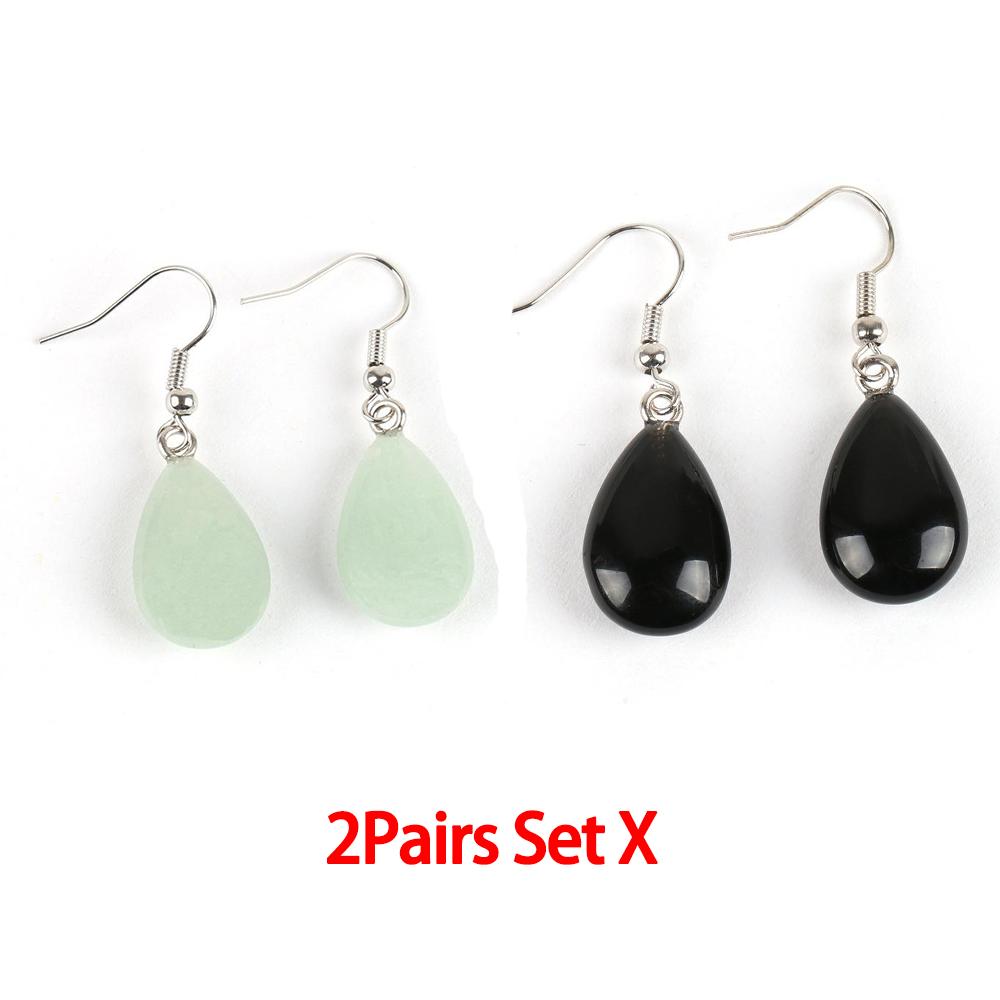 

Ювелірні вироби з полірованого натурального кришталю Прості плоскі сережки-краплі ручної роботи Жіночі європейські та американські ювелірні вироби GreenAventurine+Blackagat