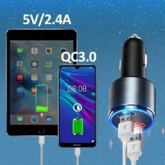 Car Charger, MOKPR Dual Port USB Car Charger Adapter with Blue LED, Quick Charge 3.0 & 2.4A Charging Port Compatible with iPhone 14/13/12/12