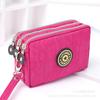 Coin Purse Women Small Wallet Washer Wrinkle Fabric Phone Purse Three Zippers Portable Make Up Bag 8 Colors
