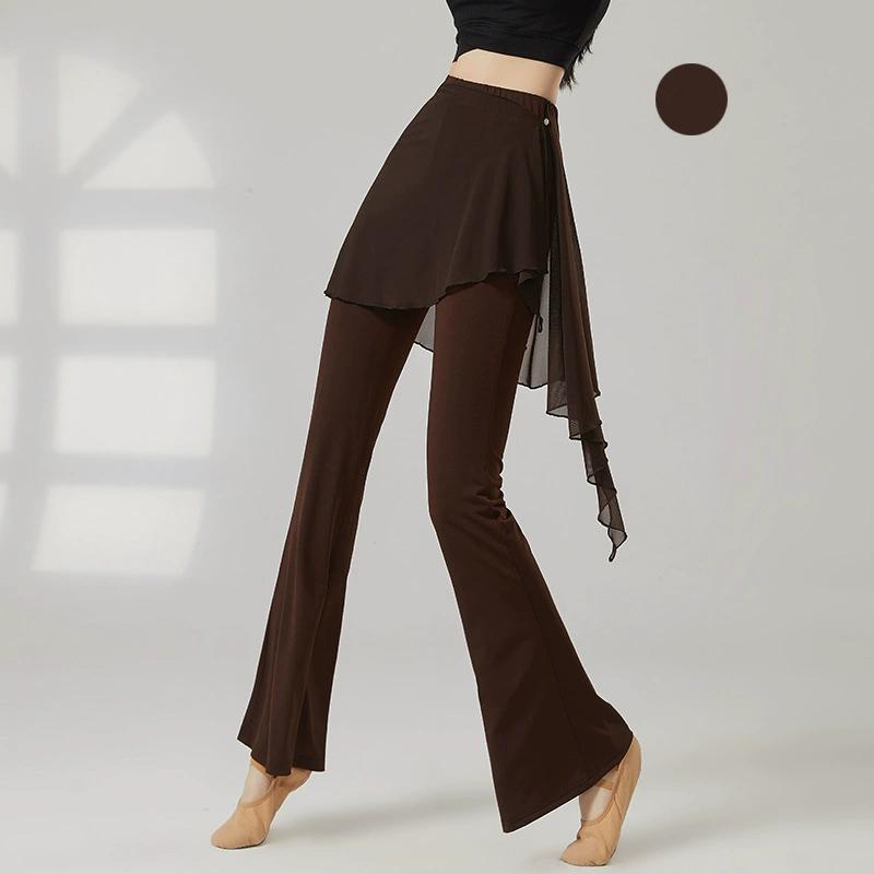 Pantalon de Danse Moderne Femme Long Micro-Évasé Pantalon Latin Jupe Wrap en Maille Costume de Pratique Classique Vêtement de Danse en Ligne de Scène Féminin