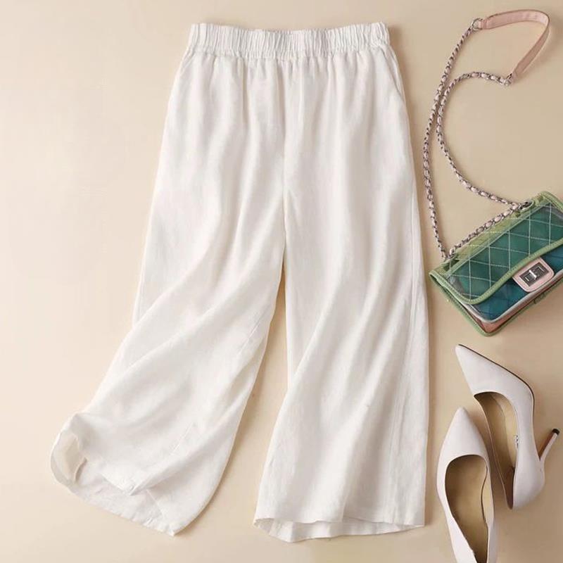 Women Casual Pants Wide Seven-minute Wide-legged Trousers Female Summer Thin Section Ladies Trousers Mother Large Size Women's Trousers
