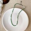Seaside Stroll Green Flower Pearl Beaded Necklace: Elegant Summer Layered Clavicle Accessory for Women