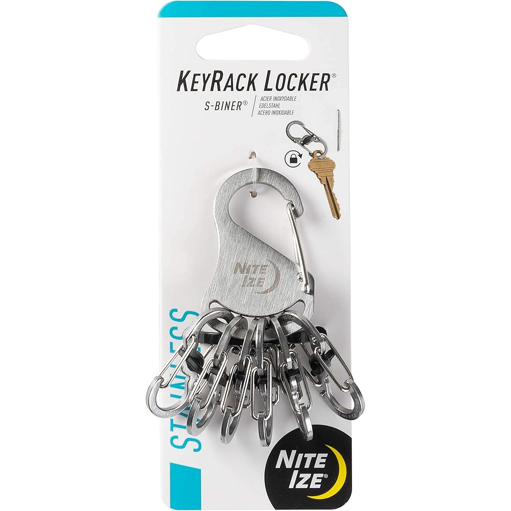 

Nite Ize Key Rack Locker Silver KLK-11-R3 Wall Mounted Organizer with 6 Hooks and Keychain Holder