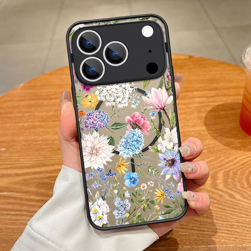 Vintage Floral Pattern Case For iPhone 17 Pro Max Magnetic For Magsafe Matte Cover For iPhone 16 Pro Max 15 14 13 16E Air