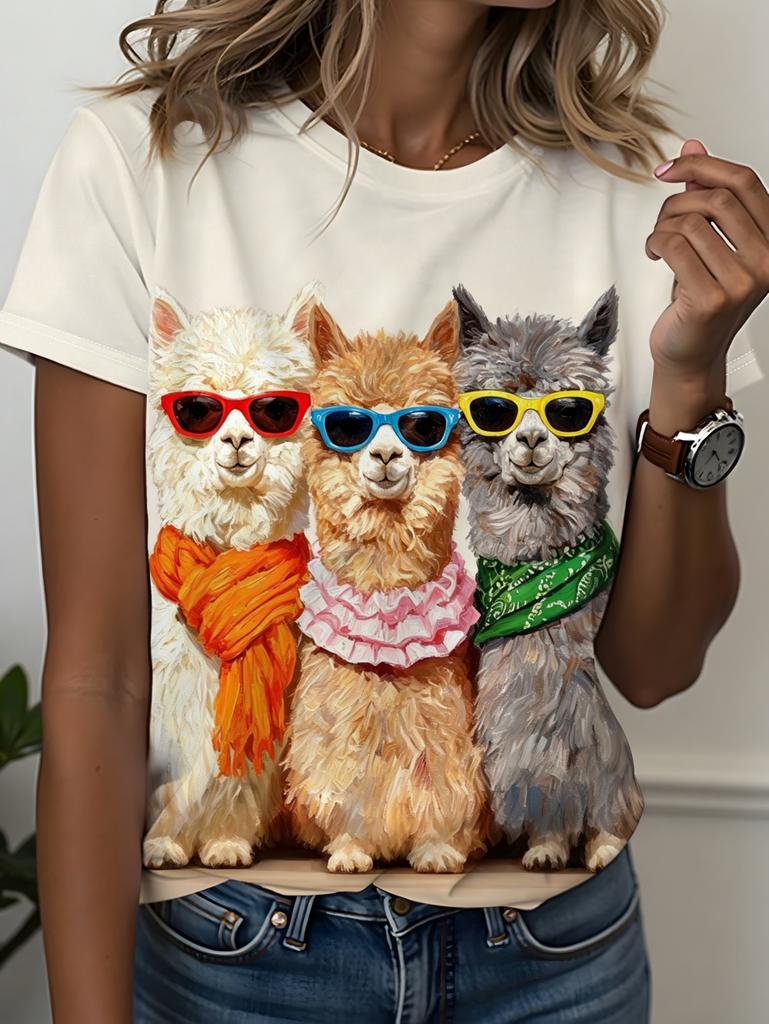 New Funny T-Shirt for Women 3D Print Cute Animals Graphic T-Shirts Summer Short Sleeves Round Neck Tops Casual Women's Clothing
