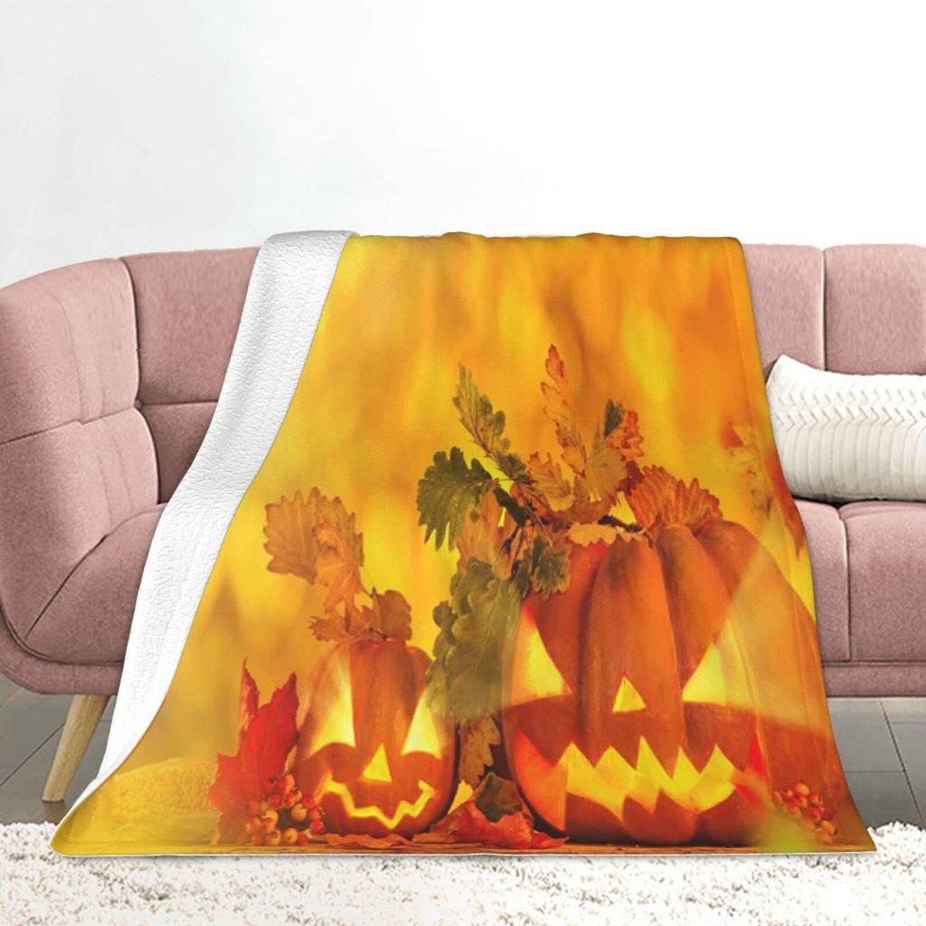 Halloween Ghost Pumpkin Cartoon Digitalprinted Polyester Velvet Flannel Cover Blanket Fleece Soft Sofa Cover Blankets for Beds