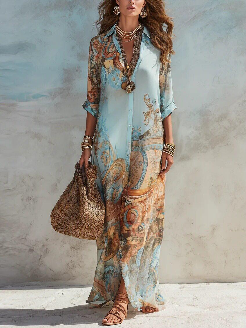 2026 European and American new digital printing fresh retro elegant women s dress S