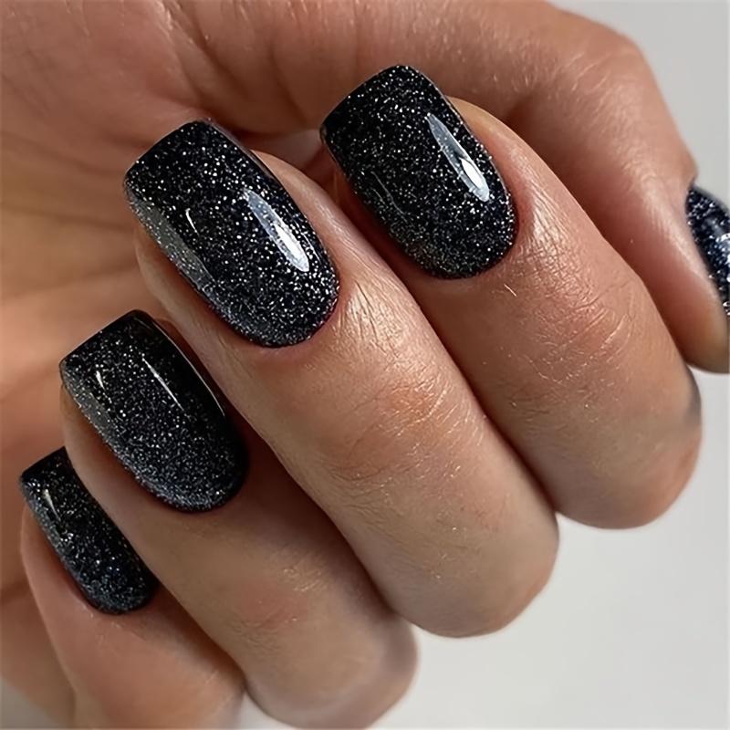 96 Stück mittellange quadratische Press-On-Nägel, künstliche Nägel mit Glitzerpuder-Dekor, glitzernde Vollnägel für Frauen