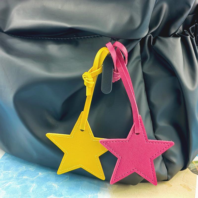 Spot Solid Color Leather Pentagram Keychain Pendant Simple Star Pu Leather Pendant Keychain High Sense