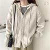 Hooded Double Zip Sweater Jacket Women's Loose Chunky Knit Cardigan