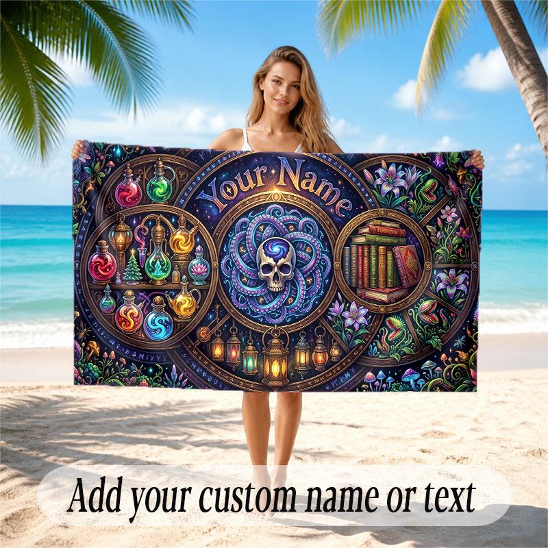 Fantasy Magic Theme Soft Beach Towel Personalized Custom Name Text Towel Portable for Beach Pool Travel