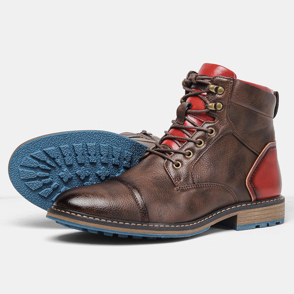 Men's Boots New Plus Size Men's Leather Boots Single Boots Fashionable Workwear Short Boots High Top Shoes