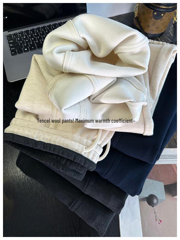 Super Soft Thickened Velvet Tencel Wool Wide-Leg Pants for Women - New Loose Fit for Autumn and Winter