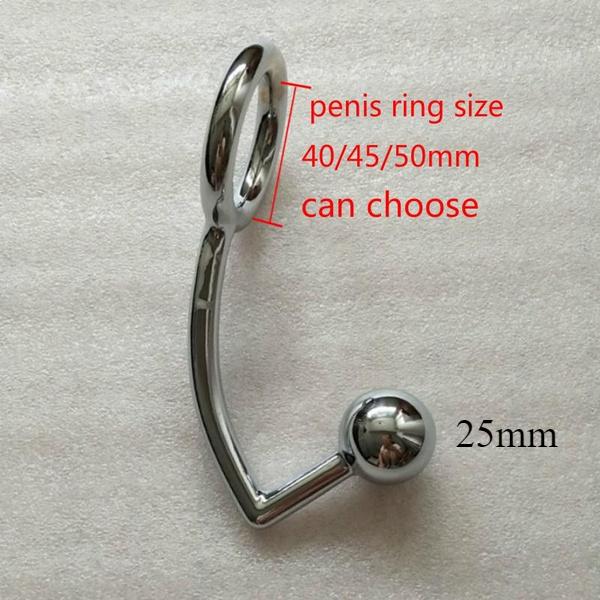 Men Penis Ring Stainless Steel Cock Anal Hook Beads