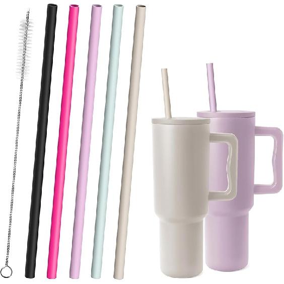 12.2” Silicone Straws Reble for Stanley/Simple Modern/Meoky 30 oz 40 oz Tumbler, 5 Pack Reble Long Rubber Drinking Straw for 64 oz Water Bottle,