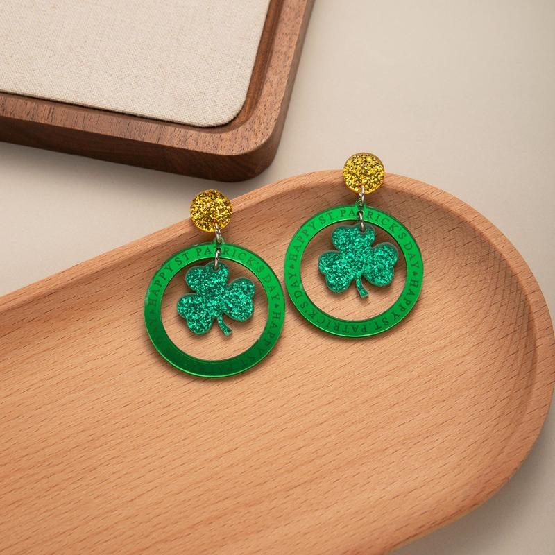 Holiday earrings accessories clover classy color round green hat festival earrings