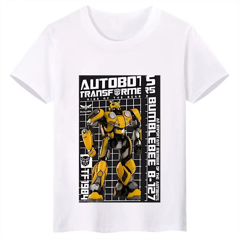 2026 Childrens Tshirt Transformers Bumblebee Cartoon Print Pure Cotton Shortsleeved Comfortable Parentchild Shortsleeved