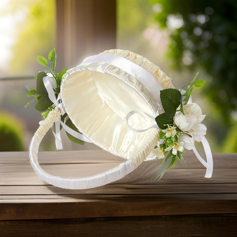 Rattan-Blumenkörbe Kleine Halbmond-Rattan-Körbe Mit Griff Und Plastik-Einsatz Für Hochzeits- Und Heimdekorationen