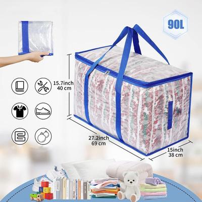 1 szt. Wytrzymałe przezroczyste torby do przeprowadzek, Torby do przechowywania odzieży o dużej pojemności z podwójnym zamkiem błyskawicznym, Przezroczysta torba do pakowania niezbędna do przeprowadzki