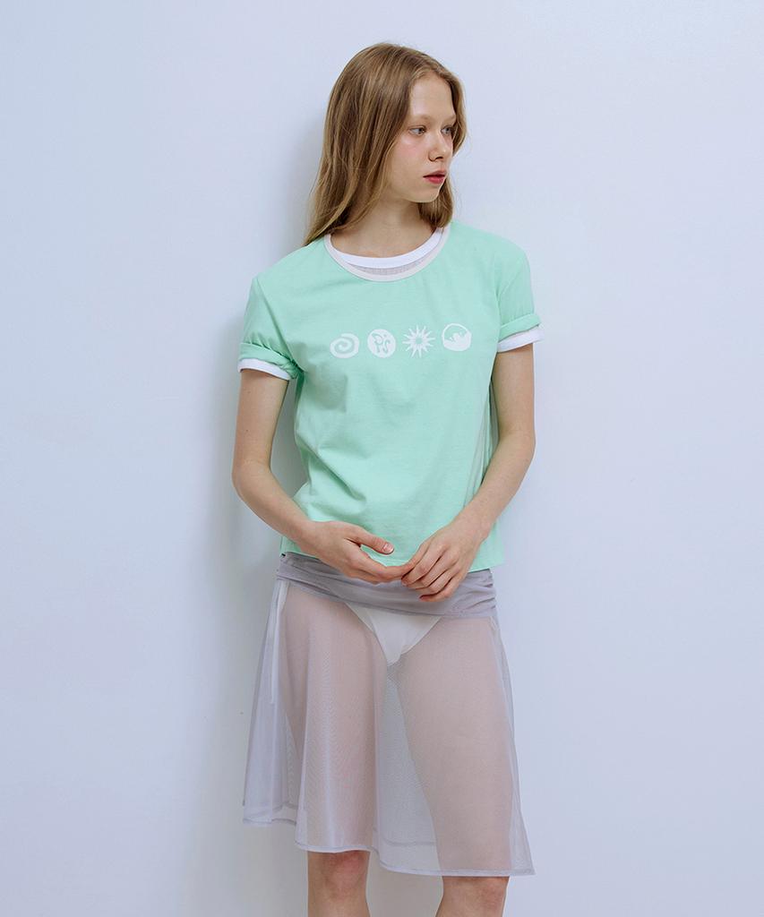 Pisis Solid Mesh Shirred Skirt_Gray