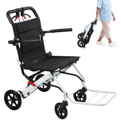 17.7 Inches Transport Wheelchair Lightweight Foldable Wheelchair Portable Aluminum Alloy Travel Wheelchair with Handlebar Brake Lever for Adults