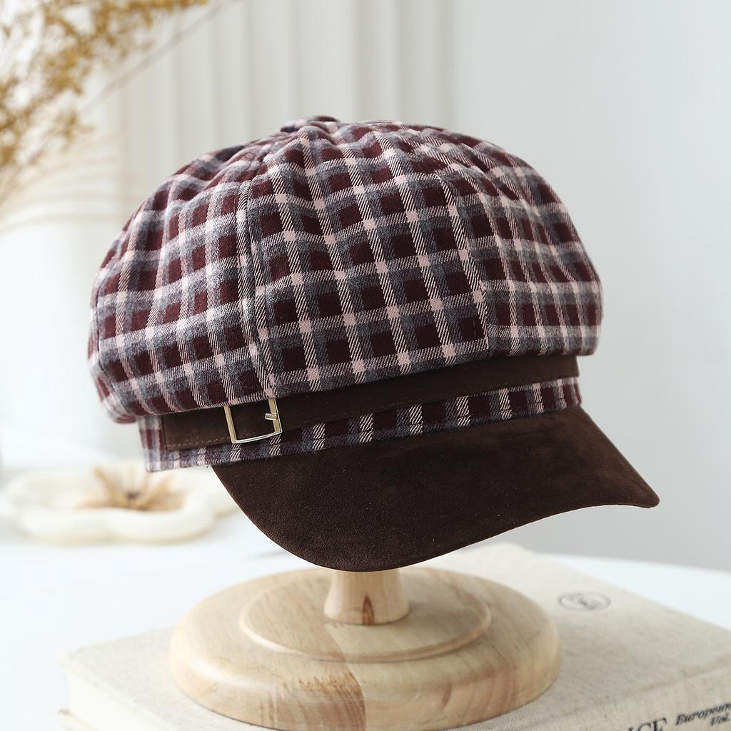European and American street fashion women's plaid octagonal hat spring new simple cap outdoor visor painter hat