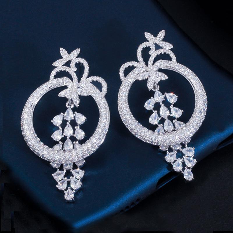 CMM Geometric Round Dangle Drop Long Royal Blue Earrings Luxury Women Wedding Evening Party Jewelry