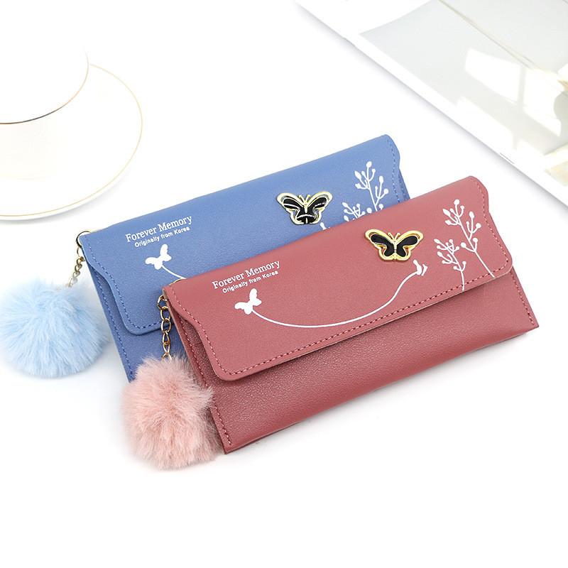 Pu Material Ladies Long Wallet With Butterfly Flowers And Letter Pattern For Home Storage