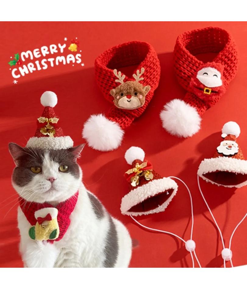 Reusable Christmas Cat Hat Cute Cartoon Autumn Winter Xmas Cat Custom Red Decorative Pets Dress Up Supplies for Dogs