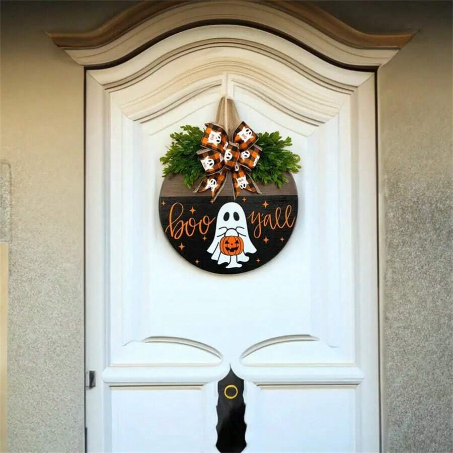 1pc Halloween Ghost Pumpkin Door Hanging Sign - Festive Welcome Decoration For Home, Office, And Garden - Perfect Housewarming