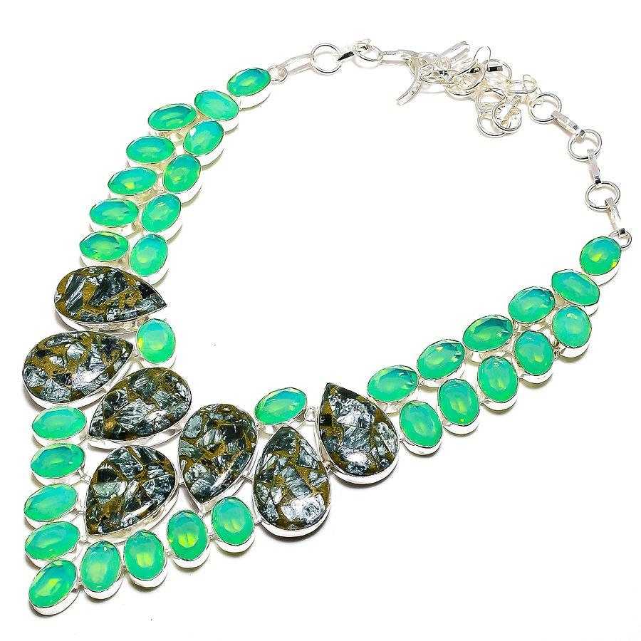 

Copper Seraphinite Gemstone 925 Sterling Silver Jewelry Necklace 18 SU-9795