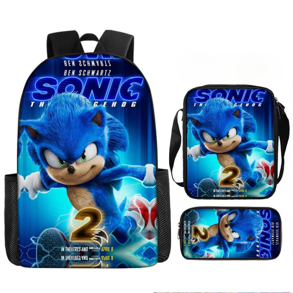 Sonic Cartoon School Bag Set With Oxford Fabric Breathable Lightweight For Kids School Use