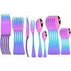24Pcs Shiny Black Dinnerware Set Steak Knife Fork Coffee Spoon Cutlery Set Stainless Steel Tableware Western Kitchen Flatware