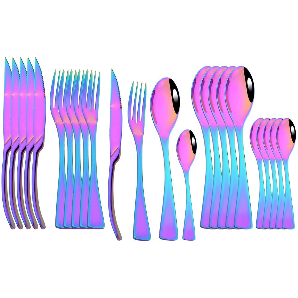 24Pcs Shiny Black Dinnerware Set Steak Knife Fork Coffee Spoon Cutlery Set Stainless Steel Tableware Western Kitchen Flatware