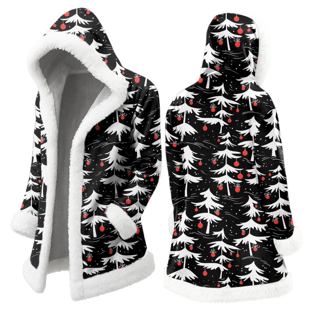 Men's Christmas Long Hooded Cardigan With Pockets Warm Jacket