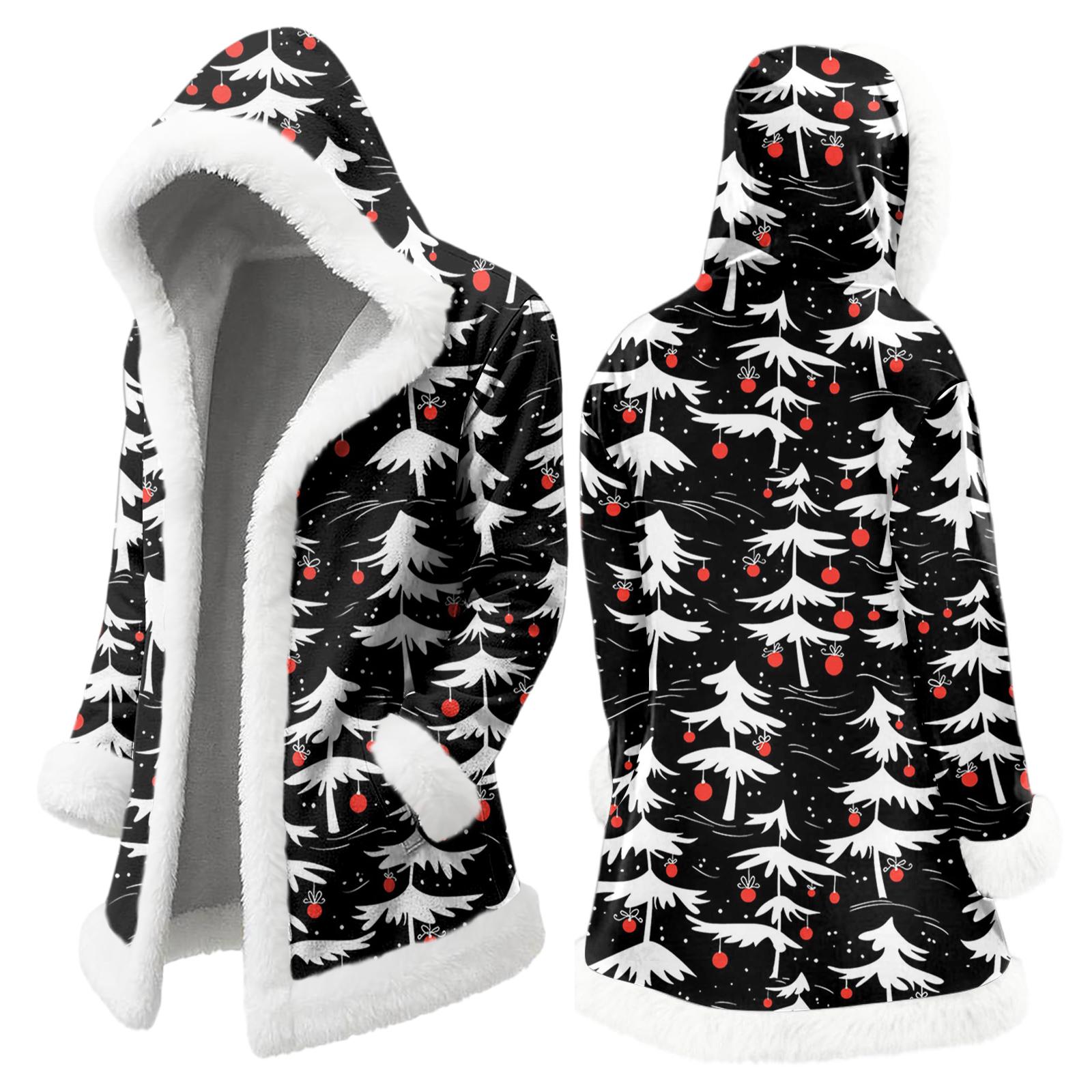 

Мужской рождественский длинный кардиган с капюшоном и карманами, теплая куртка XXXL чёрный