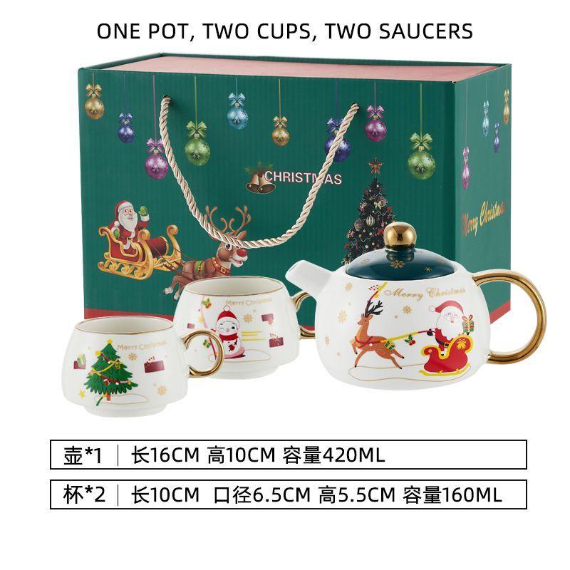 Special Gold-plated Tea Set Christmas Gift One Pot Two Cups Christmas Tea Pot Set Coffee Cup Saucer Teapots Teaware