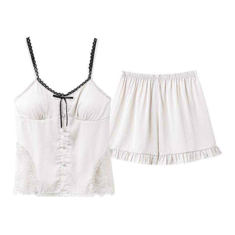 Summer New Ice and Snow Ribbon Chest Pad Pajamas Women's Sexy Suspender Shorts Pure Desire Wind Loungewear Two-piece Set