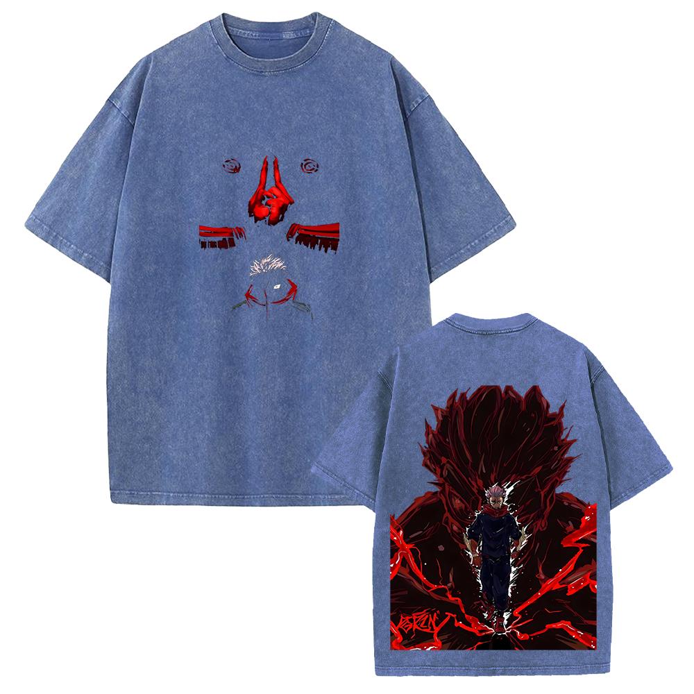Itadori Yuji Jujutsu Kaisen Cool Clothing Men Women Manga T-shirts Vintage Washed T Shirt Casual Cotton Tee Harajuku Male Tshirt