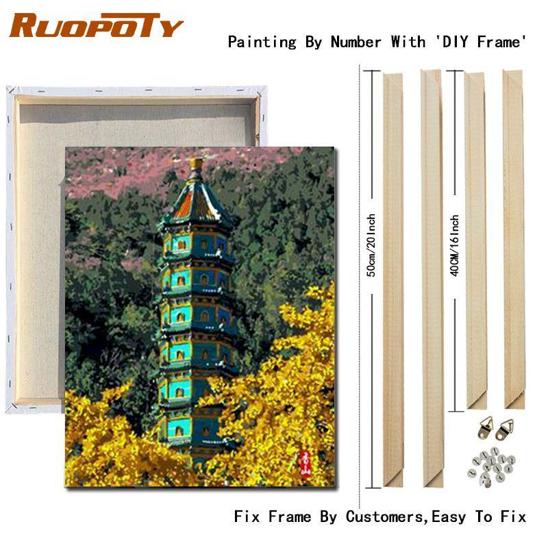 

Ruopoty Лесная картина Пейзаж Картина маслом DIY Картина по номерам Акриловая краска на холсте Картина Ручная роспись для домашнего декора Искусство с рамкой DIY