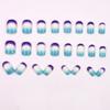 24 Pieces  Fashion Blue and Purple Gradual Change Manicure Film Style Simple French Small Fresh Sweet Short Fake Nails Wear