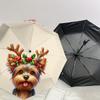 1pc Christmas Yorkshire Terrier with Antlers Umbrella with Plastic Handle,Suitable for All Seasons Home Travel Outdoor UmbrellaDD234