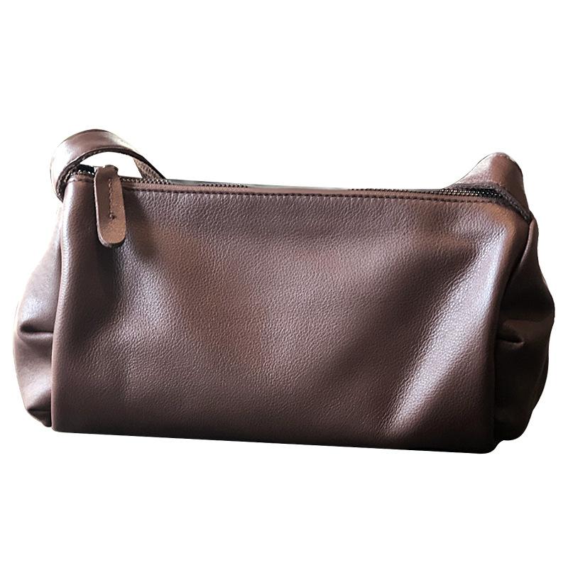 Echte Leder Damen Umhängetasche, Neue Lässige Zylindrische Kleine Tasche, Weiche Leder Retro Umhängetasche, Falten Damen Tasche aus Rindsleder der Obersten Schicht